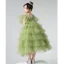Chic / Belle Vert Cendré Volants en Cascade Anniversaire Robe Ceremonie Fille 2022 Princesse V-Cou Manches Courtes Dos Nu Longue Robe Ceremonie Fille