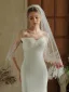 Vintage / Retro White Lace Flower Wedding Veils 2025 1 m Tulle