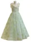 Modest / Simple Sage Green Appliques Birthday Flower Girl Dresses 2024 A-Line / Princess Scoop Neck Sleeveless Backless Floor-Length / Long Tulle