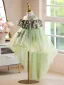 Chic / Belle Vert Cendré Perle Volants Asymétrique Anniversaire Robe Ceremonie Fille 2025 Robe Boule Encolure Dégagée Manches Courtes