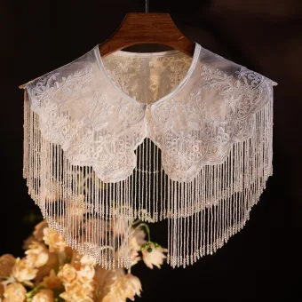 Charmig Vita Handgjort Beading Tassel Spets Blomma Bal Sjal 2025