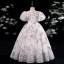 Bling Bling Blushing Pink Beading Sequins Lace Flower Birthday Flower Girl Dresses 2024 Ball Gown Scoop Neck Puffy Short Sleeve Floor-Length / Long