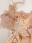 Scintillantes Champagne Perlage Paillettes Anniversaire Courte Robe Ceremonie Fille 2024 Robe Boule Encolure Carrée Manches Courtes Dos Nu