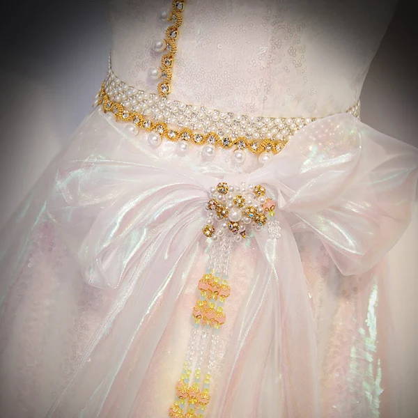 Fashion White Beading Pearl Sequins Prom Dresses 2023 A-Line / Princess V-Neck Puffy Short Sleeve Bow Backless Floor-Length / Long Prom Formal Dresses