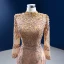 Sparkly Champagne Beading Pearl Sequins Evening Dresses 2022 Trumpet / Mermaid High Neck Long Sleeve Court Train Evening Party Formal Dresses