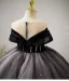 Fashion Black Rhinestone Sequins Cascading Ruffles Flower Girl Dresses 2023 Ball Gown Scoop Neck Birthday Short Sleeve Floor-Length / Long