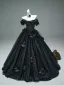 Haut de Gamme Vintage / Originale Noire Appliques Robe De Bal Robe Boule 2025 De l'épaule Manches Courtes Dos Nu Train De Balayage Robe De Ceremonie