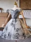 Chic / Beautiful Black Printing Short Homecoming Graduation Dresses 2025 Ball Gown Off-The-Shoulder Short Sleeve Backless