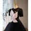 Élégant Noire Perle Robe De Bal 2023 Robe Boule Satin Encolure Dégagée Manches Courtes Dos Nu Longue Promo Robe De Ceremonie