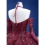 High-end Vintage / Retro Burgundy Handmade  Sequins Lace Flower Prom Dresses 2023 Ball Gown Halter 3/4 Sleeve Backless Chapel Train Formal Dresses