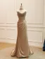 Sexy High End Gold Handgefertigt Strass Abendkleider 2026 Meerjungfrau Bandeau Ärmellos Rückenfreies Sweep / Pinsel Zug Abend Festliche Kleider