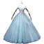 Elegant Sky Blue Sequins Lace Flower Prom Dresses 2022 Ball Gown Off-The-Shoulder Sleeveless Backless Floor-Length / Long Prom Formal Dresses