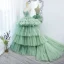 Charming Sage Green Cascading Ruffles Prom Dresses 2022 Ball Gown Spaghetti Straps Sleeveless Backless Court Train Formal Dresses