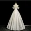 Chic / Beautiful Ivory Prom Dresses 2025 Ball Gown Off-The-Shoulder Short Sleeve Backless Floor-Length / Long Prom Formal Dresses