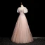 Charmant Rougissant Rose Paillettes Robe De Bal 2023 Princesse Encolure Carrée Manches Courtes Dos Nu Longue Robe De Ceremonie