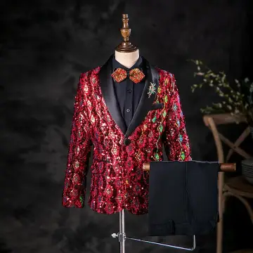 Glittrande Burgundy Paljetter 5 Delat Långärmad Kostym Barn Bröllop 2025 Organ Smycken Coat Skjorta Slips Byxor