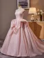 Fashion Blushing Pink Flower Prom Dresses 2024 Ball Gown Strapless Sleeveless Backless Sweep Train Prom Formal Dresses