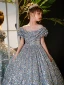 Sparkly Multi-Colors Sequins Birthday Flower Girl Dresses 2024 Ball Gown Scoop Neck Short Sleeve Floor-Length / Long