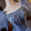 Chic / Beautiful Ocean Blue Glitter Rhinestone Prom Dresses 2024 Ball Gown Square Neckline Puffy Short Sleeve Backless Formal Dresses Prom Floor-Length / Long