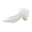 Modest / Simple White Pearl Lace Flower Bow Wedding Shoes 2024 4 cm Block Heels Pointed Toe Wedding Pumps High Heels