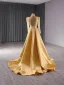 High-end Vintage / Retro Gold Sequins Trumpet / Mermaid Prom Dresses 2024 High Neck Long Sleeve Backless Sweep Train Prom Formal Dresses