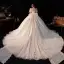 Atemberaubend Ivory / Creme Perlenstickerei Perle Strass Pailletten Spitze Blumen Brautkleider / Hochzeitskleider 2022 Ballkleid Eckiger Ausschnitt Kurze Ärmel Rückenfreies Schleife Kapelle-Schleppe Hochzeit