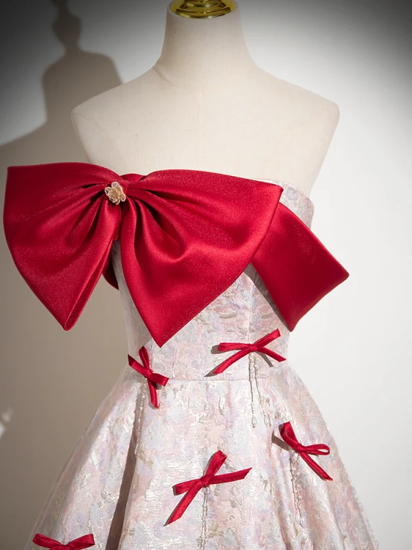 Elegante Rot Schleife Drucken Ballkleider 2024 Ballkleid Bandeau Ärmellos Rückenfreies Lange Ball Festliche Kleider