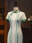 Vintage / Retro Dark Green Street Wear Tea-length Cheongsam 2024 Trumpet / Mermaid High Neck Short Sleeve