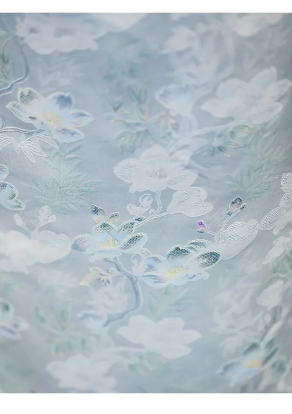 Chinese style Sky Blue Printing Tea-length Silk Cheongsam 2026 Trumpet / Mermaid High Neck Short Sleeve