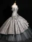 Vintage / Retro Grey Printing Prom Dresses 2024 Ball Gown Strapless Sleeveless Backless Floor-Length / Long Prom Formal Dresses