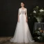 Elegant Leaf Lace Ivory Bridal Wedding Dresses 2021 A-Line / Princess Scoop Neck 3/4 Sleeve Court Train Tulle