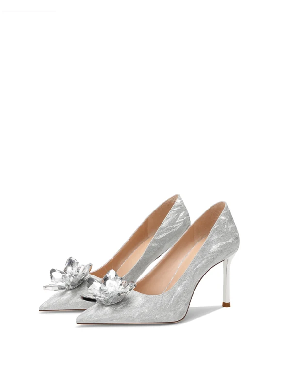 Bling Bling Silver Crystal Glitter Wedding Shoes 2024 8 cm Stiletto Heels Pointed Toe Wedding Pumps High Heels