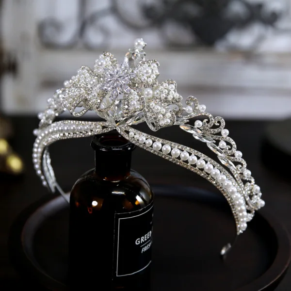 Baroque Bling Bling Alliage Perle Faux Diamant Argenté Accessoire Cheveux Mariage 2023 Mariage