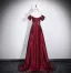 Modest / Simple Burgundy Prom Dresses 2026 A-Line / Princess Off-The-Shoulder Cap Sleeves Backless Floor-Length / Long Formal Dresses