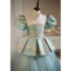 Chinese style Sky Blue Pearl Printing Prom Flower Girl Dresses 2023 Cascading Ruffles Ball Gown High Neck Puffy Short Sleeve Backless Floor-Length / Long Flower Girl Dresses