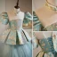 Chinese style Sky Blue Pearl Printing Prom Flower Girl Dresses 2023 Cascading Ruffles Ball Gown High Neck Puffy Short Sleeve Backless Floor-Length / Long Flower Girl Dresses
