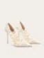Mode Blanche Marguerite Brodé Chaussure De Mariée 2024 10 cm Talons Aiguilles À Bout Pointu Mariage Escarpins Talons Hauts