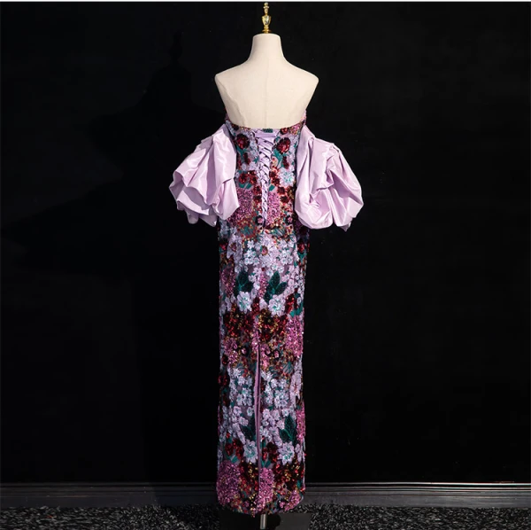 Fantaisie Multi-Couleurs Paillettes Robe De Soirée 2024 Trompette / Sirène Bustier Gonflée Manches Courtes Dos Nu Longue Soirée Robe De Ceremonie