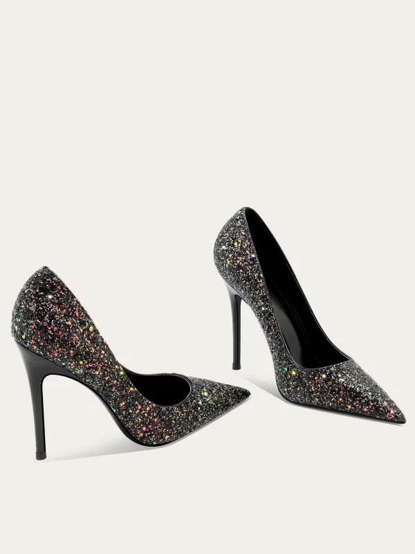 Sparkly Black Multi-Colors Sequins Evening Party Pumps 2025 10 cm Stiletto Heels Pointed Toe Pumps High Heels