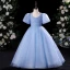 Modest / Simple Sage Green Pearl Birthday Flower Girl Dresses 2024 Ball Gown Square Neckline Short Sleeve Floor-Length / Long