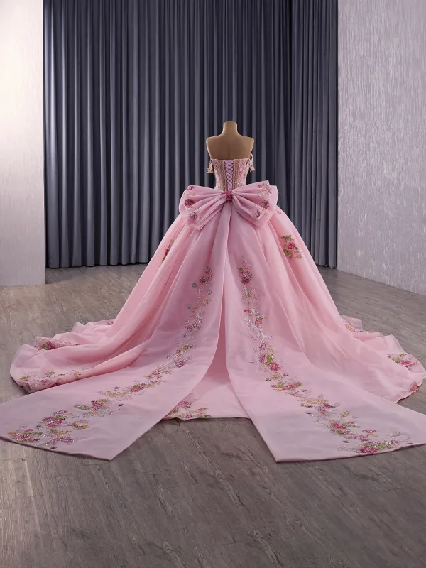 Flower Fairy Luxury / Gorgeous Blushing Pink Handmade  Beading Sequins Lace Flower Prom Dresses 2025 Ball Gown Strapless Sleeveless Backless Bow