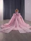 Flower Fairy Luxury / Gorgeous Blushing Pink Handmade  Beading Sequins Lace Flower Prom Dresses 2025 Ball Gown Strapless Sleeveless Backless Bow