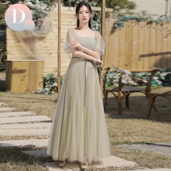 Modest / Simple Sage Green Bridesmaid Dresses 2022 A-Line / Princess Short Sleeve Backless Bow Sash Floor-Length / Long Wedding Party Dresses