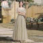 Modest / Simple Sage Green Bridesmaid Dresses 2022 A-Line / Princess Short Sleeve Backless Bow Sash Floor-Length / Long Wedding Party Dresses