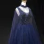 High-end Vintage / Retro Navy Blue Beading Sequins Prom Dresses 2024 Ball Gown High Neck Sleeveless Backless Floor-Length / Long Formal Dresses