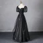 Elegant Black Appliques Glitter Prom Dresses 2024 A-Line / Princess Square Neckline Puffy Short Sleeve Backless Floor-Length / Long Prom Formal Dresses