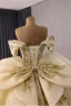 Luxury / Gorgeous Champagne Beading Sequins Wedding Dresses 2026 Ball Gown Off-The-Shoulder Short Sleeve Backless Bow Chapel Train