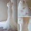 Chic / Belle Blanche En Dentelle Fleur Légère Robe De Mariée 2022 Trompette / Sirène Encolure Carrée Manches Courtes Appliques Dos Nu Longue Mariage