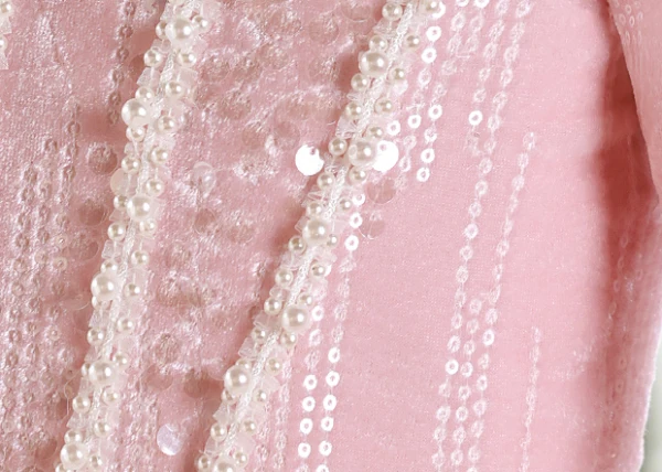 Chic / Beautiful Blushing Pink Beading Pearl Sequins Birthday Flower Girl Dresses 2024 Ball Gown Square Neckline Long Sleeve Tea-length