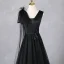 Elegant Black Tassel Appliques Prom Dresses 2024 Backless A-Line / Princess V-Neck Sleeveless Floor-Length / Long Prom Formal Dresses